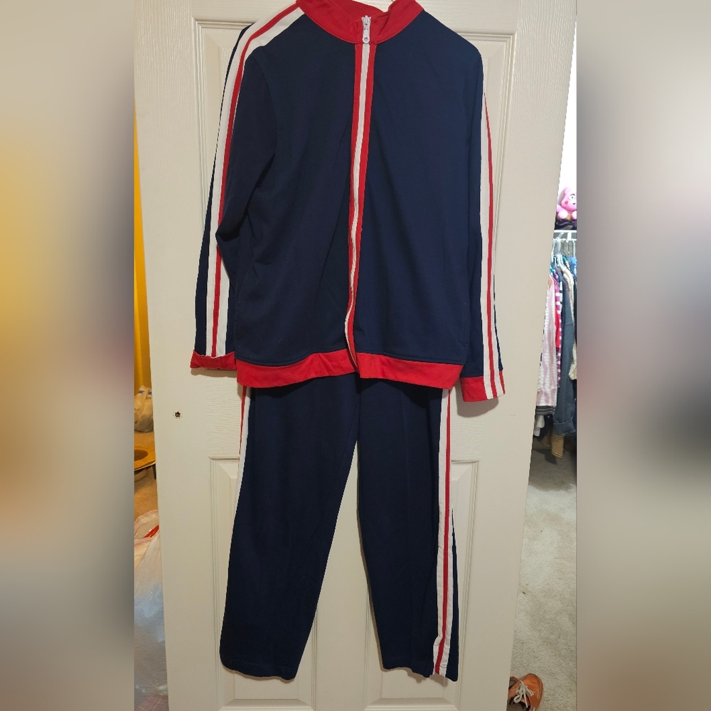 BFA BASICS Navy and Red Track Suit with Stripes Sz M